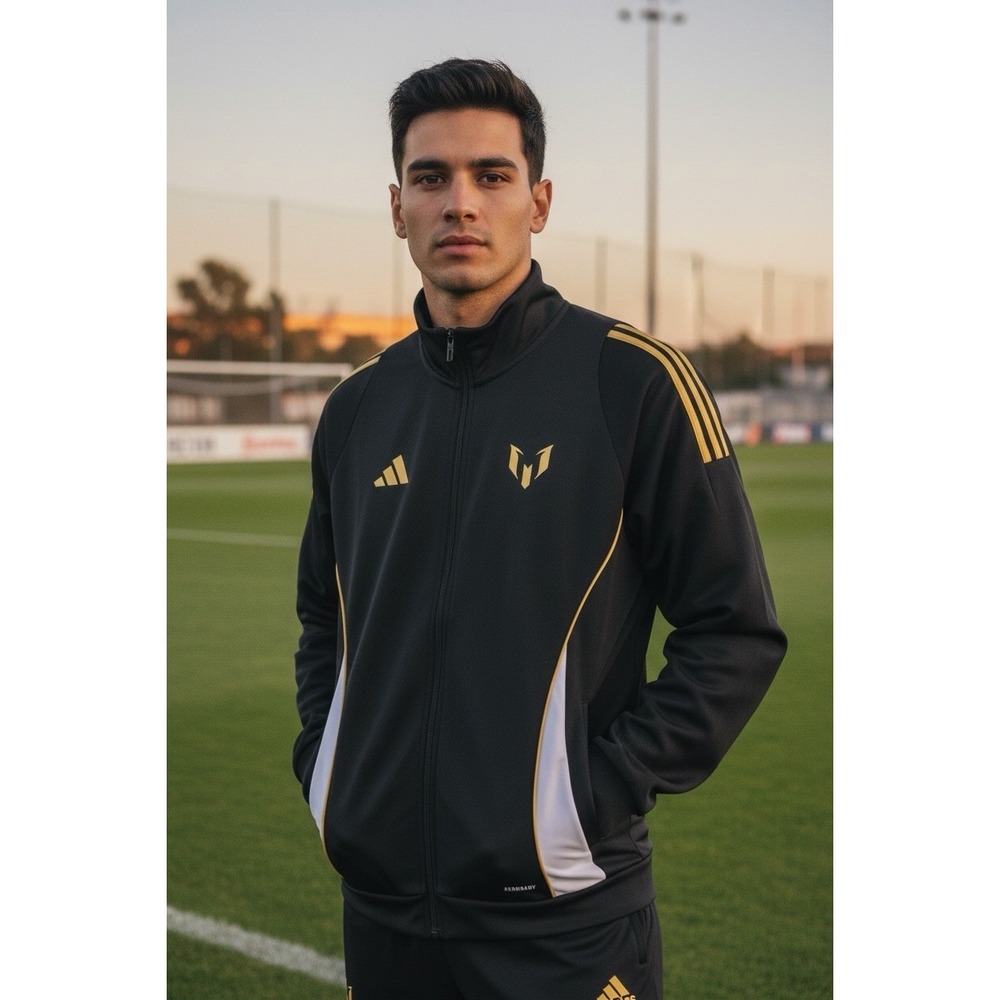 adidas Messi Logo Soccer Football Slim Fit Track Jacket Black Mens Size L IZ2990